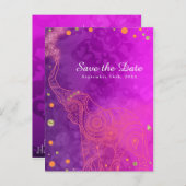 Carte Postale Faire-part Eléphant violet rose orange & or Enregistrer la da (Devant / Derrière)