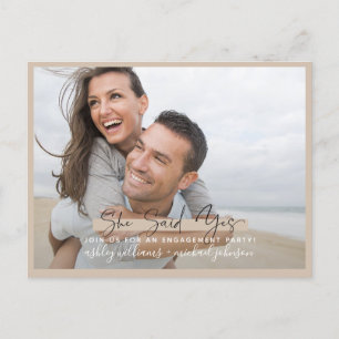 Carte Postale Faire-part Elle a dit oui Calligraphie Photo Fiançailles Rose
