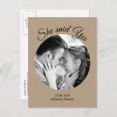Carte Postale Faire-part Elle a dit Oui Photo moderne Enregistrer la date - (Devant / Derrière)