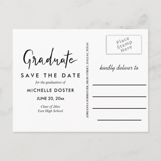 Carte Postale Faire-part Elle a Réussi Diplômée Script Manuscrit | Photo  (Dos)