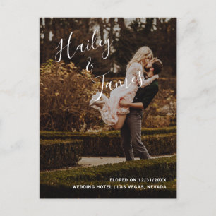 Carte Postale Faire-part Elopement Mariage photo de script manuscrit modern