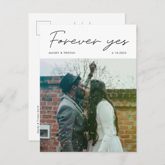 Carte Postale Faire-part Élopement Mariage Photo Écriture Moderne Minimalis (Devant / Derrière)