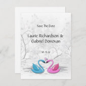 Carte Postale Faire-part Embrasser Les Cygnes D'Amour Sauver La Date (Devant / Derrière)