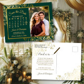 Carte Postale Faire-part Emerald & Gold Mariage Enregistrer la date Calendr