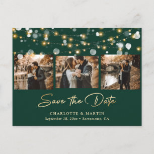 Carte Postale Faire-part Emerald Green et Gold Mariage Photo Enregistrer la