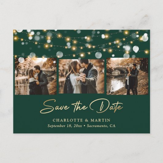 Carte Postale Faire-part Emerald Green et Gold Mariage Photo Enregistrer la (Devant)