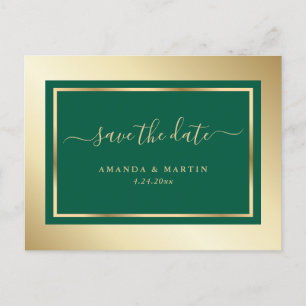 Carte Postale Faire-part Emerald Green et Gold Wedding Enregistrer la date