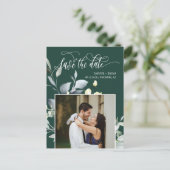 Carte Postale Faire-part Emerald Green Feuilles QR Code Photo Enregistrer l (Debout devant)