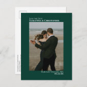 Carte Postale Faire-part Emerald Green Minimal Photo Mariage Enregistrer La (Devant / Derrière)