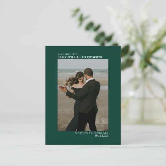 Carte Postale Faire-part Emerald Green Minimal Photo Mariage Enregistrer La (Debout devant)