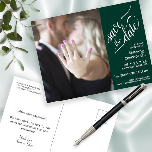 Carte Postale Faire-part Emerald Wedding Enregistrer la Date Photo & Callig