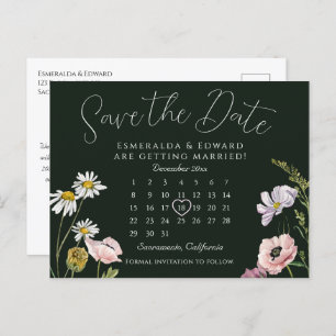 Carte Postale Faire-part Emerald Wild Flower Mariage Calendrier Enregistrer