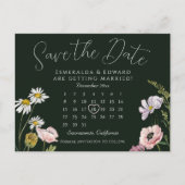 Carte Postale Faire-part Emerald Wild Flower Mariage Calendrier Enregistrer (Devant)