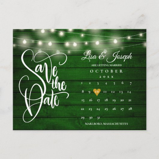 Carte Postale Faire-part Emerald Wood String Lights Calendar Enregistrer la (Devant)