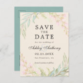 Carte Postale Faire-part Émeraude Chic et Floral Rose Élégant Enregistrez l (Devant / Derrière)