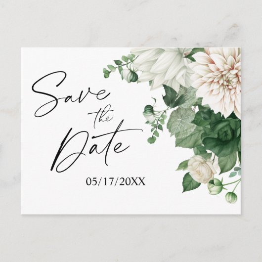 Carte Postale Faire-part Émeraude Florale Vert Mariage Sauvegarder La Date (Devant)