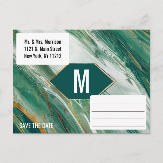 Carte Postale Faire-part Émeraude Or Abstraite Agate Marbre Enregistrer la (Dos)