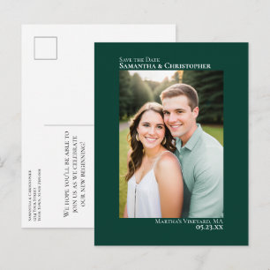 Carte Postale Faire-part Émeraude Vert Minimal Mariage Photo Sauvegarder La