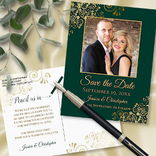 Carte Postale Faire-part Émeraude verte et or Photo Enregistrer la date Mar