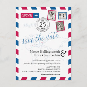 Carte Postale Faire-part Emplacements Mondiaux Airmail Enregistrer La Date