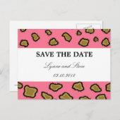 Carte Postale Faire-part Empreinte de léopard rose Enregistrer la date (Devant / Derrière)