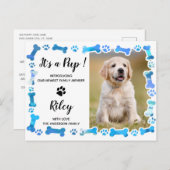 Carte Postale Faire-part Empreintes de pattes bleues Os Nouveau Chien Anima (Devant / Derrière)