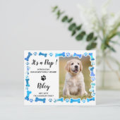 Carte Postale Faire-part Empreintes de pattes bleues os nouveau chien chiot (Debout devant)