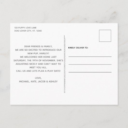 Carte Postale Faire-part Empreintes de pattes roses Os Nouveau chien chiot (Dos)