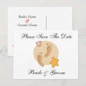 Carte Postale Faire-part Empreintes de Pied sur la Plage Enregistrez la Dat (Devant / Derrière)