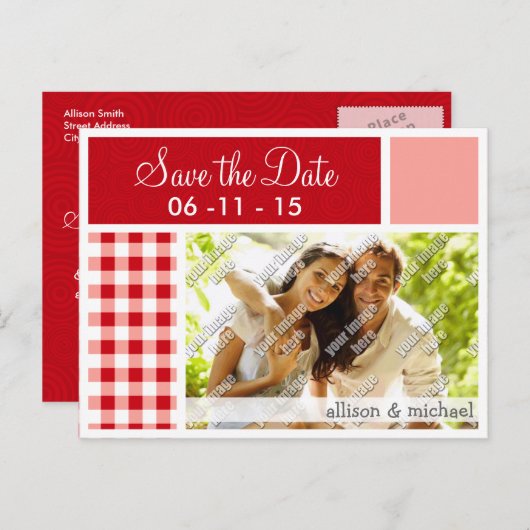 Carte Postale Faire-part En vichy rouge (Devant / Derrière)