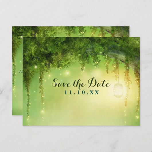Carte Postale Faire-part Enchanted Dreamy Forest Rustic Enregistrer la date (Devant / Derrière)