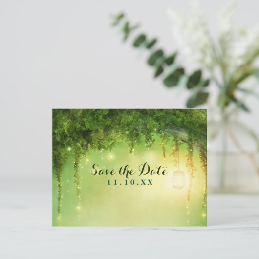 Carte Postale Faire-part Enchanted Dreamy Forest Rustic Enregistrer la date (Debout devant)