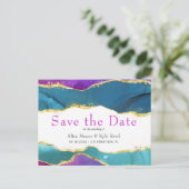 Carte Postale Faire-part Encre aquarelle abstraite Fuchsia rose sarcelle or (Debout devant)