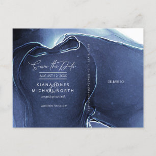 Carte Postale Faire-part Encre Flow Mariage Économisez la date Blue ID762