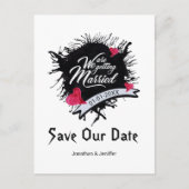 Carte Postale Faire-part Encre noire et rose gothique Enregistrer notre dat (Devant)