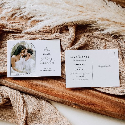 Carte Postale Faire-part Enfin Arc Moderne avec Photo Enregistrer La Date