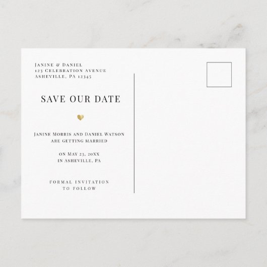 Carte Postale Faire-part Enfin ! | Photo carrée moderne or Save élégant (Dos)