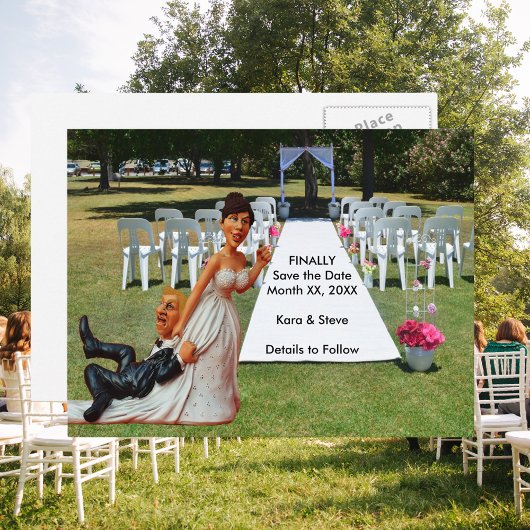 Carte Postale Faire-part Enfin Sauvegarder la Date Drôle Couple Brun & Blon