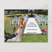 Carte Postale Faire-part Enfin Sauvegarder la date Drôle de couple interrac (Devant)