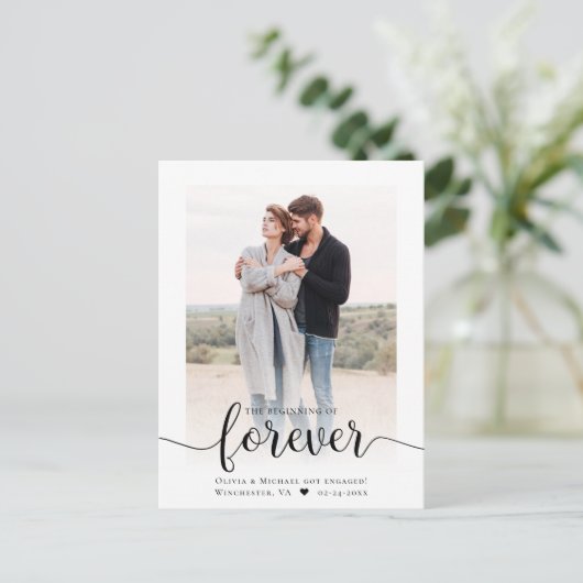 Carte postale Faire-part Engagée avec script moder (Debout devant)