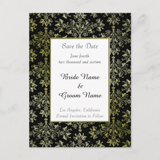 Carte Postale Faire-part Enregistrer Elegant la date Golden Damask Pattern  (Devant)