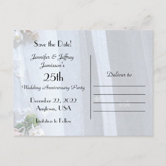 Carte Postale Faire-part Enregistrer la date 25e anniversaire dentelle Vint (Dos)