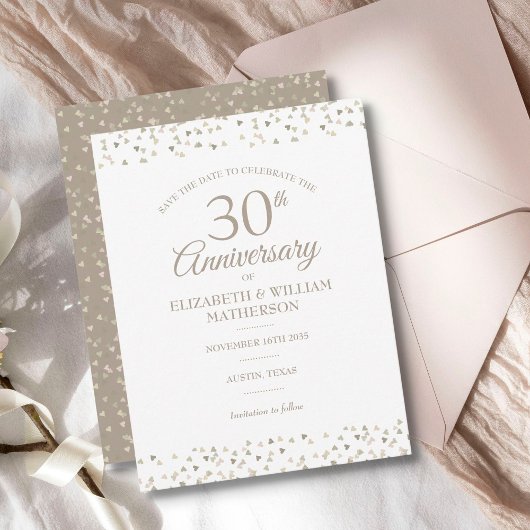 Carte Postale Faire-part Enregistrer la date 30e anniversaire Coeurs Confet