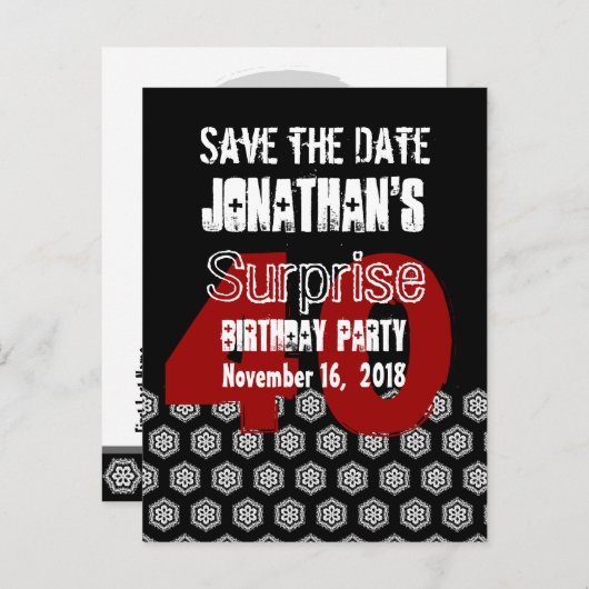 Carte Postale Faire-part Enregistrer la date 40e Fête d'anniversaire SURPRI (Devant / Derrière)