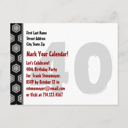 Carte Postale Faire-part Enregistrer la date 40e Fête d'anniversaire SURPRI (Dos)