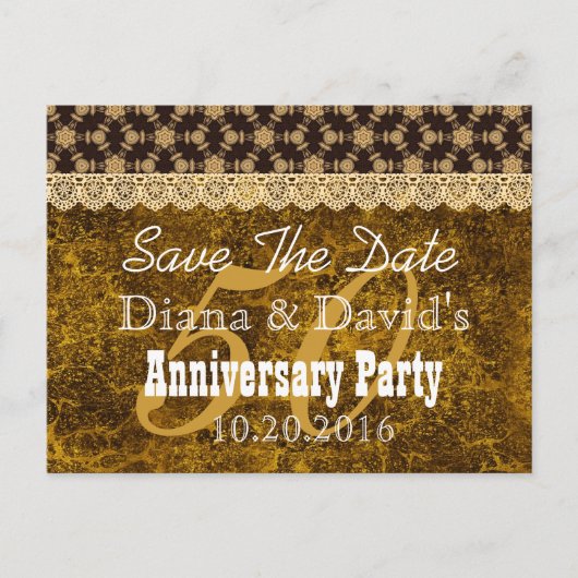 Carte Postale Faire-part Enregistrer la date 50e anniversaire OR NOIR V01 (Devant)