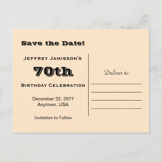 Carte Postale Faire-part Enregistrer la date 70e fête d'anniversaire, batea (Dos)