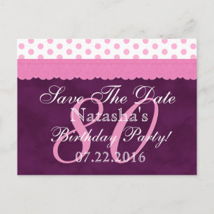 Carte Postale Faire-part Enregistrer la date 80e anniversaire Pink Purple L