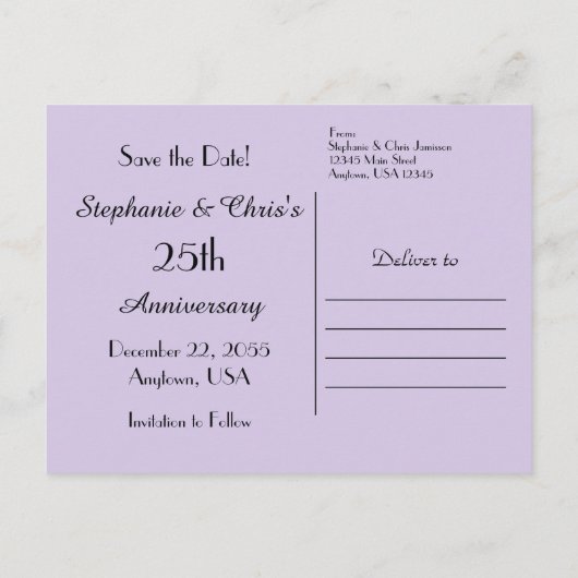 Carte Postale Faire-part Enregistrer la date 80e fête d'anniversaire Purple (Dos)