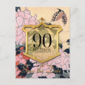 Carte Postale Faire-part Enregistrer la date 90e anniversaire Peonies papil (Devant)
